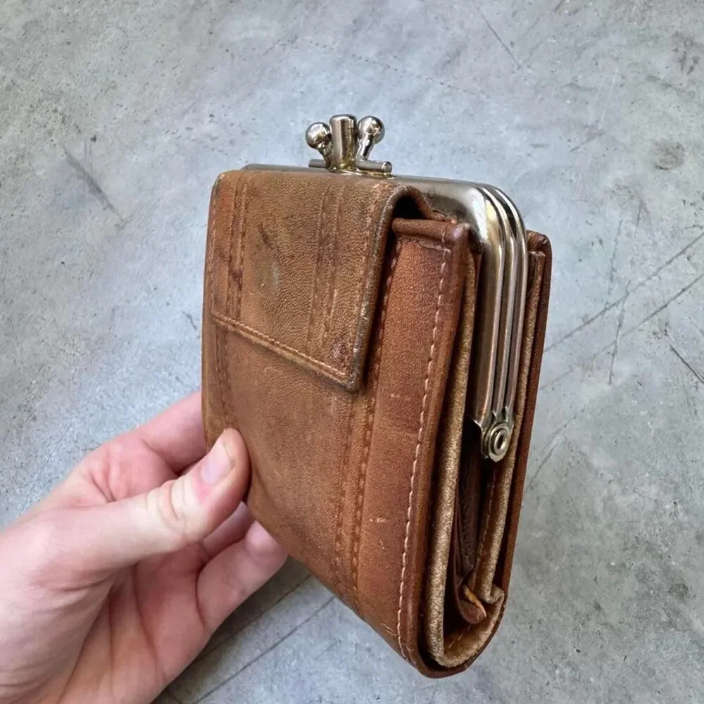 Brown cowhide leather wallet with a vintage vibe